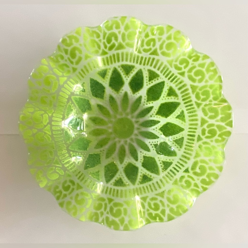 🟠 BEAUTIFUL GREEN SYDENSTRICKER FUSED ART GLASS BOWL DISH 🟠